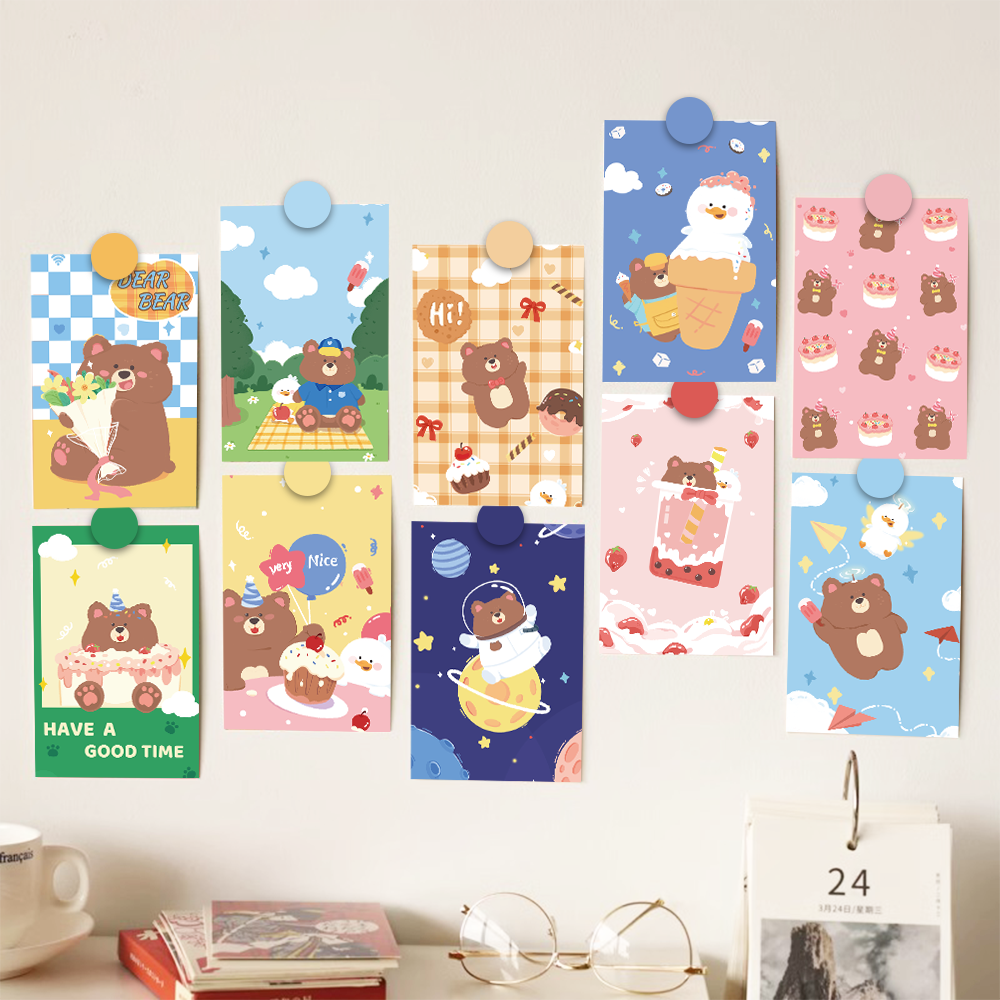 【原创】小熊鸭明信片卡通动物可爱纸质卡片房间墙面装饰贺卡海报