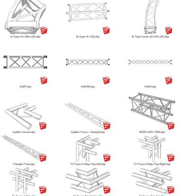 skp三角形 圆管桁架铁架 钢管钢结构SketchUp架子SU模型草图大师
