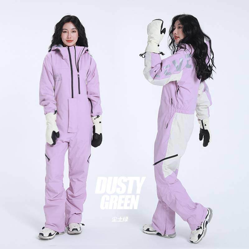 2024LTVT连体滑雪服冬季背带情侣单板双板防水防风衣裤套装紫男女