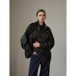机车真皮皮衣外套女 领2025秋冬新款 北欧传奇 蜡感泡皮绵羊皮西装