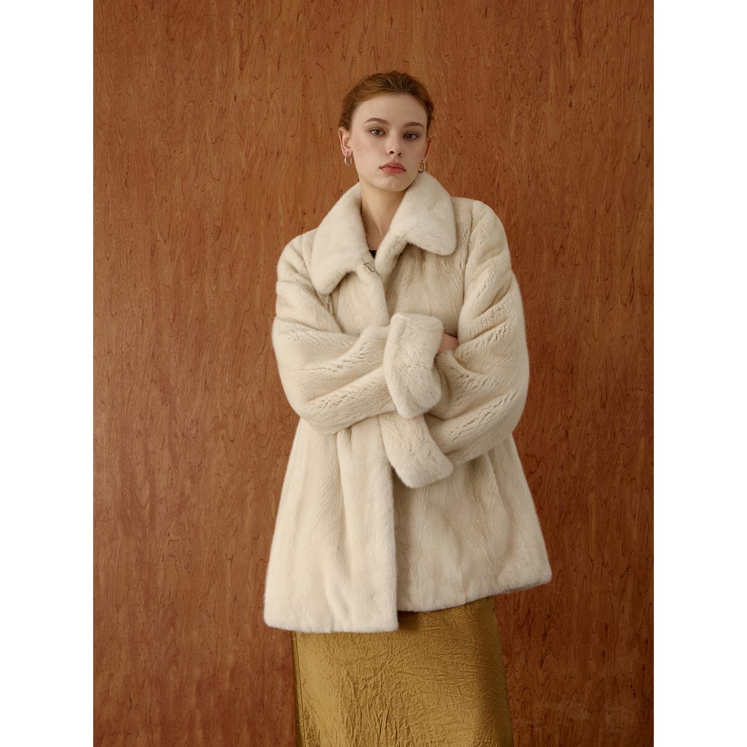 北欧传奇|进口天鹅绒级水貂外套女中长款气质翻领南瓜袖貂皮皮草