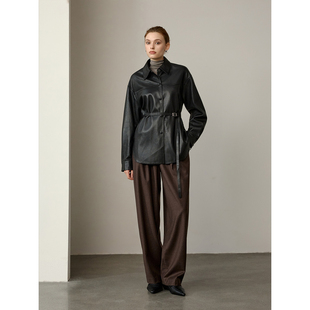 北欧传奇|重磅荔枝纹山羊皮外套女衬衫款收腰显瘦复古真皮皮衣软