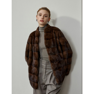 北欧传奇| 进口整貂母貂水貂外套女开衫式波浪领横排复古皮草外套