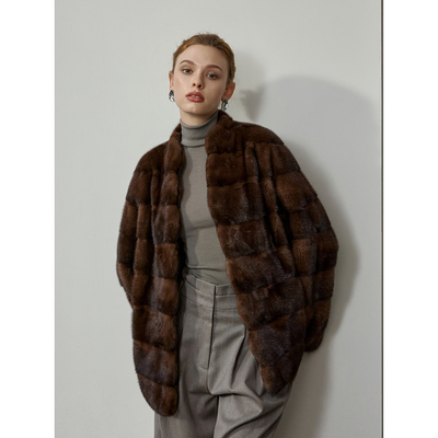 北欧传奇| 进口整貂母貂水貂外套女开衫式波浪领横排复古皮草外套