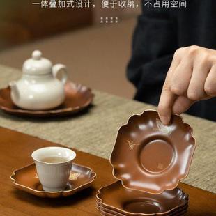 隔热茶托防滑茶杯托功夫茶具配件礼盒装 复古家用铜杯垫高档中式