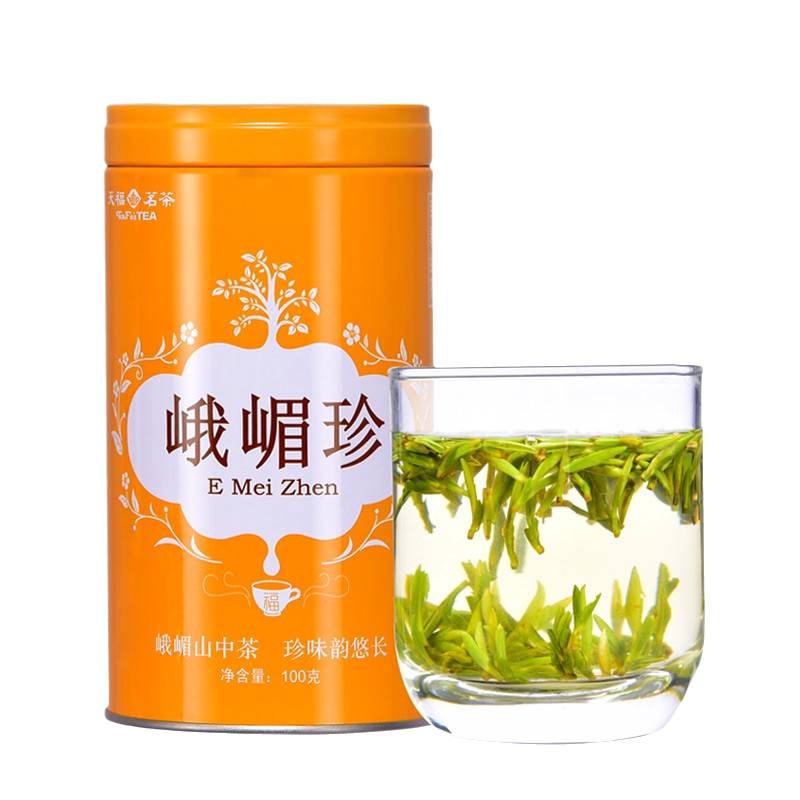天福茗茶 峨嵋珍绿茶 四川高山绿茶叶 铁罐装100G 2026新茶