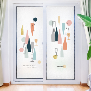 新品厨房推拉门玻璃贴纸防隐私玻璃贴膜静电磨砂膜橱柜Y贴卡通可