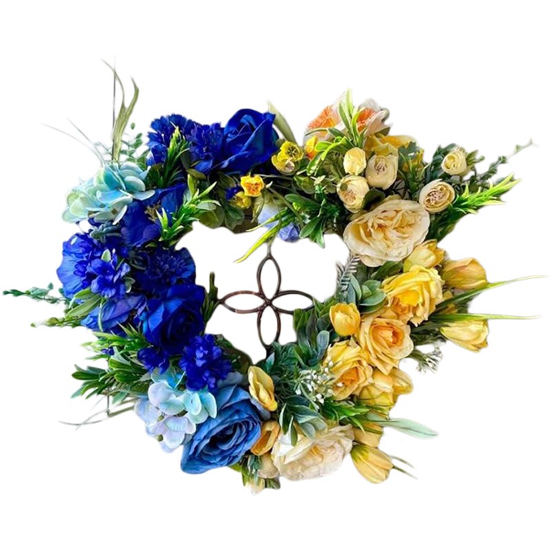 极速Ukraine Fliag Front Door Wreath Artificial Flower Front