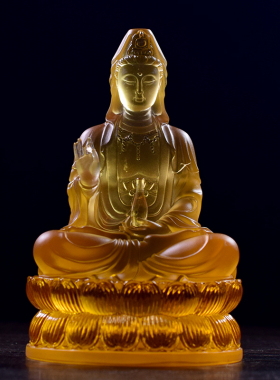 极速古法琉璃f白衣观音像莲花座观世音菩萨坐像家居佛堂摆件供奉