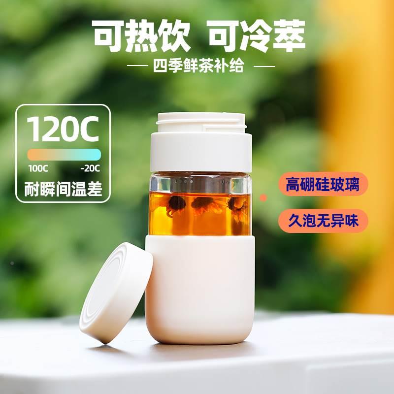 极速键开盖车载玻璃杯单手按压开启保温杯H茶水分离杯女2023新款