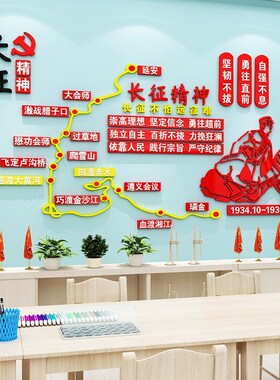 新品幼儿园环创红色m教育主题文化墙面装饰长征精神路线走廊教室