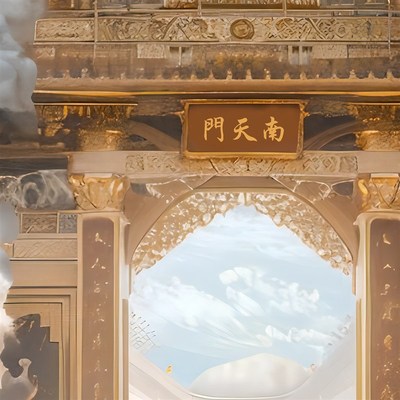 仙家挂画南天门仙境亭台楼阁佛道仙堂口风景画无动V物风水画装饰