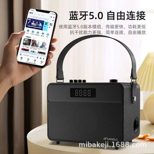 山水D16便携家用桌面木质HIFI音响手机蓝牙音箱无线插卡K歌麦套装