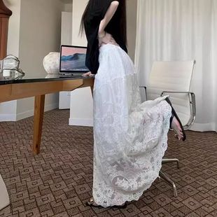 春季 a字裙子高腰显瘦大摆裙伞裙 2025新款 白色蕾丝半身裙女中长款