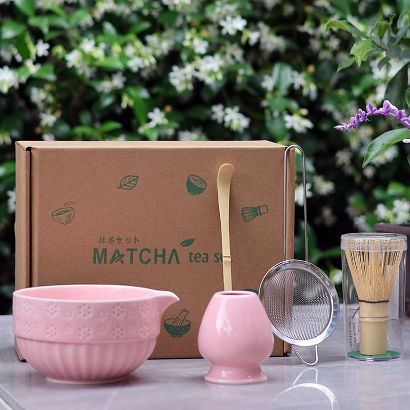 樱花粉色釉抹茶碗陶瓷茶具配件茶筅立套组宋代点茶艺工具沙拉碗