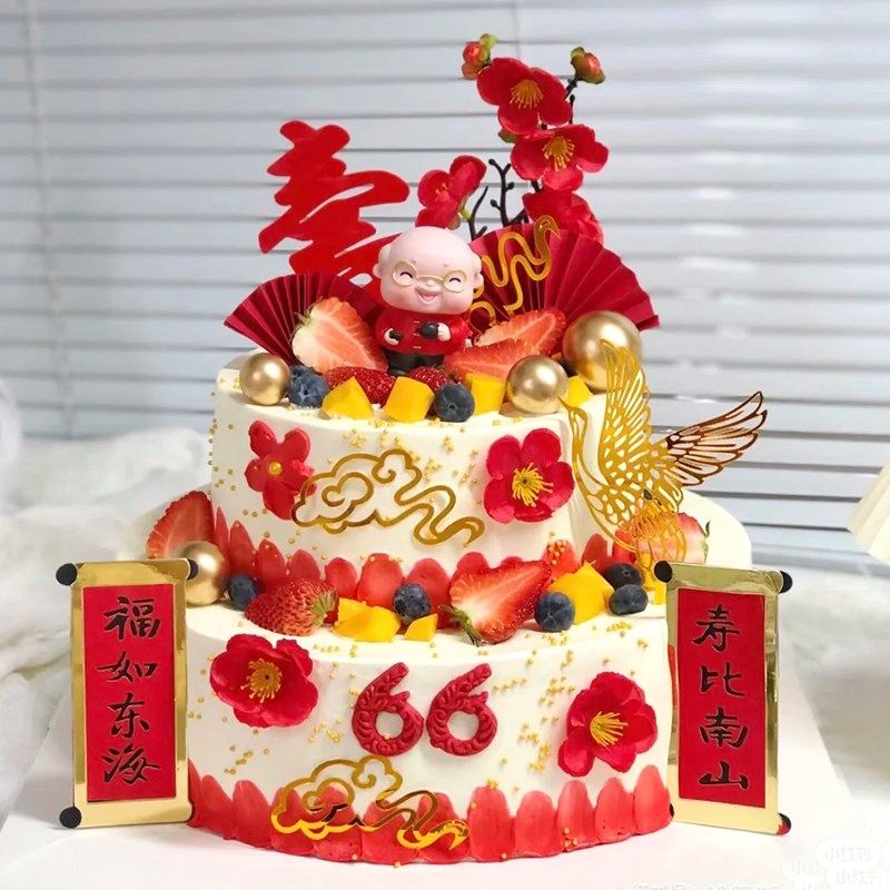 新双层过寿仿真蛋j糕模型2024新款网红创意老人祝寿寿公寿婆塑胶,家居饰品,仿真水果,淘宝优惠券,粉丝福利购,淘宝优惠卷