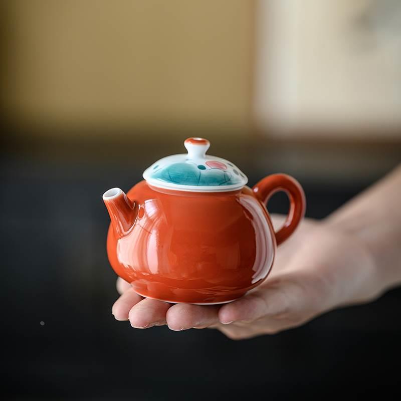 日式纯手绘鱼戏泡茶壶釉下彩陶瓷家用迷你小壶精T致一人用文人小