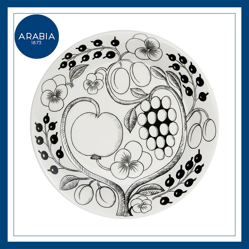 芬兰进口Arabia硕果黑白陶瓷菜盘子家用餐盘餐具北欧式风格高级感