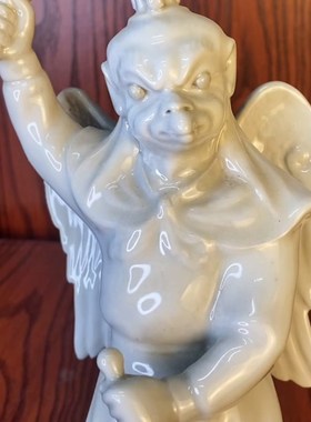 纯白胎老瓷器雷震子雷神尊s像景德镇作手工中式陶瓷器雕塑摆件25c
