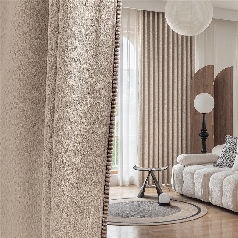 天沃【浮光掠影】棉麻雪尼尔窗帘奶茶色客厅卧T室柯桥遮光窗帘