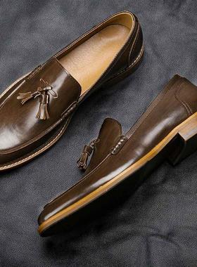 Men casual shoes leather loafers business dress formal shoes
