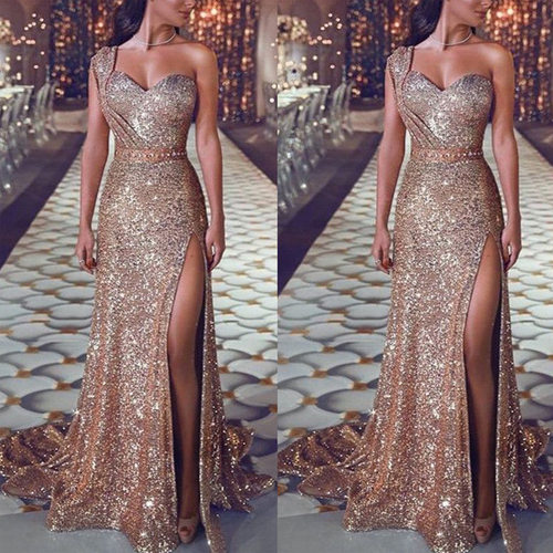 2023 one-shouldered hot women's evening gown in perm