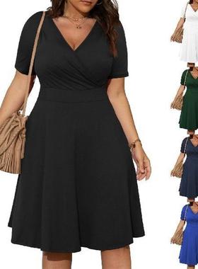 Plus Size High Waisted Mini Dresses Elegant Women Short Slee