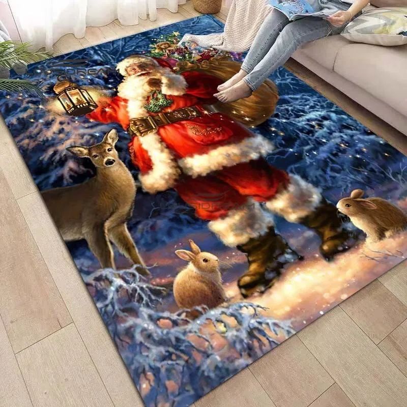 Warm Christmas Rug 3D Printing Decorate Mat Applicable To Th
