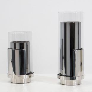 饰品 简约现代玻璃花瓶轻奢摆件创意家居花束插花器样板房间金属装