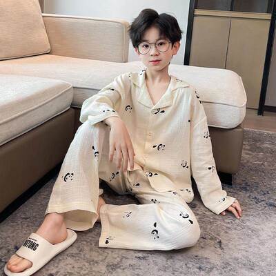 2025新款男童睡衣春秋季纯棉长袖儿童男孩春款青少年中大童家居服
