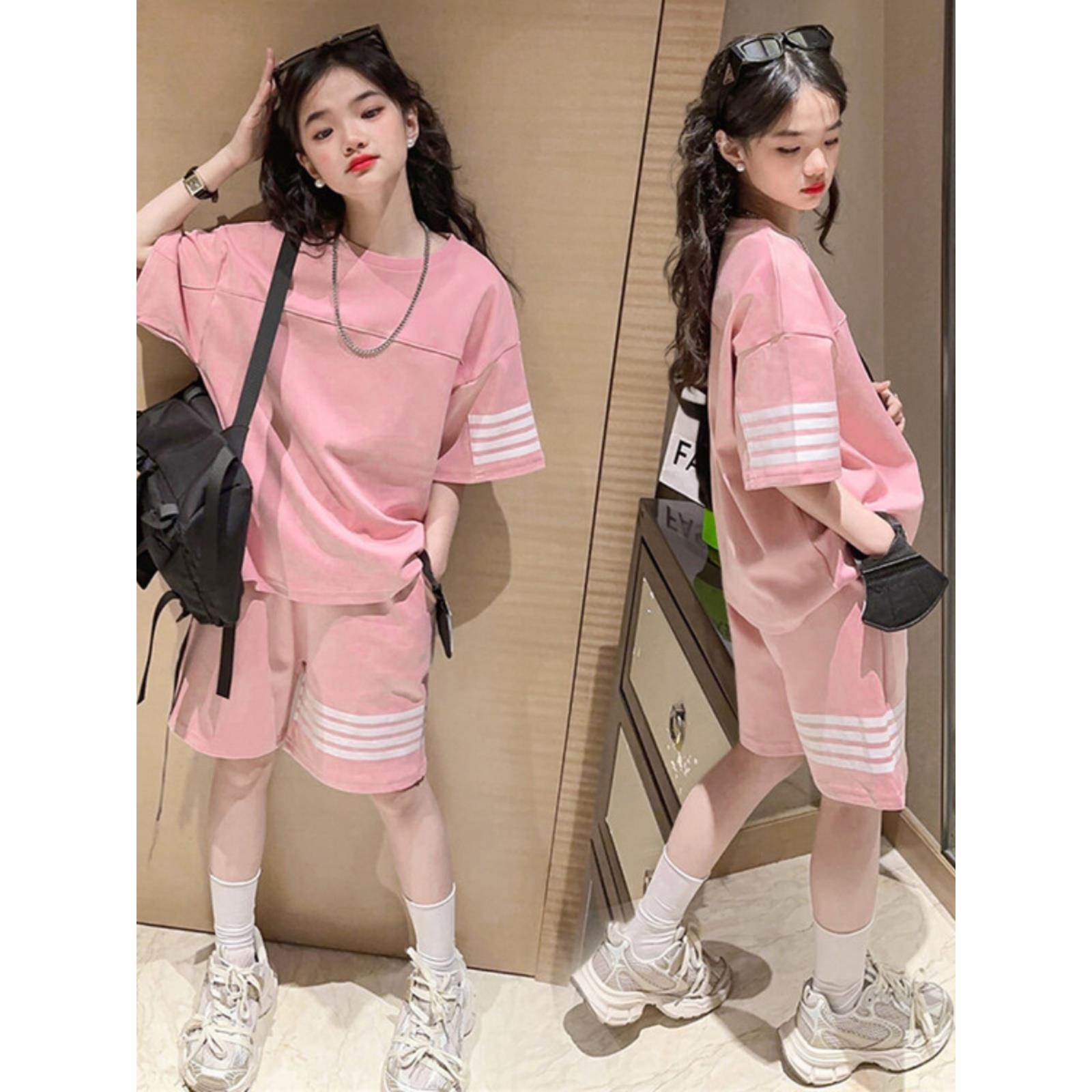 潮牌1212女童洋气运动休闲套装夏季女孩夏装中大童短袖网红两件套