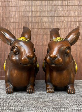 铜兔子摆件铜兔子 十二生肖兔B摆件福财双兔家居装饰品摆设纯
