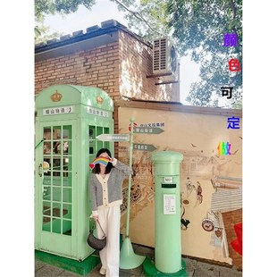 电话亭摆件网红打卡拍照铁艺模型加油机邮政邮筒路V牌长椅美陈套