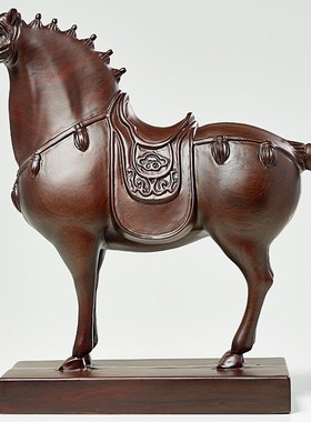 黑檀木雕唐马f摆件实木质雕刻动物生肖马家居装饰办公室红木工艺