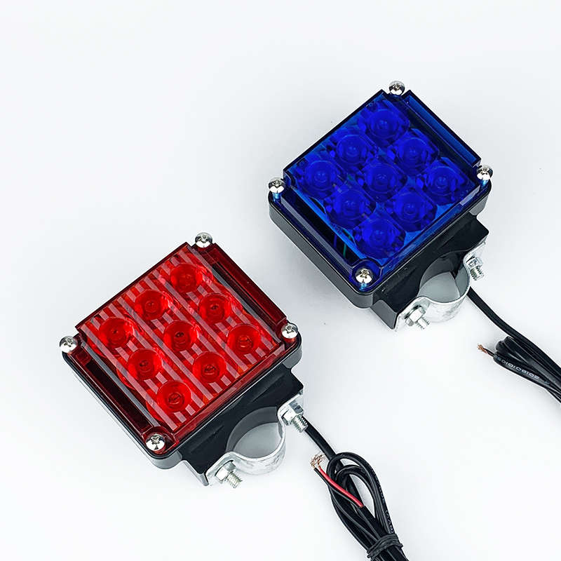 巡逻车方灯方形前灯红蓝爆闪警示灯E摩托车电动车改装尾灯闪光灯