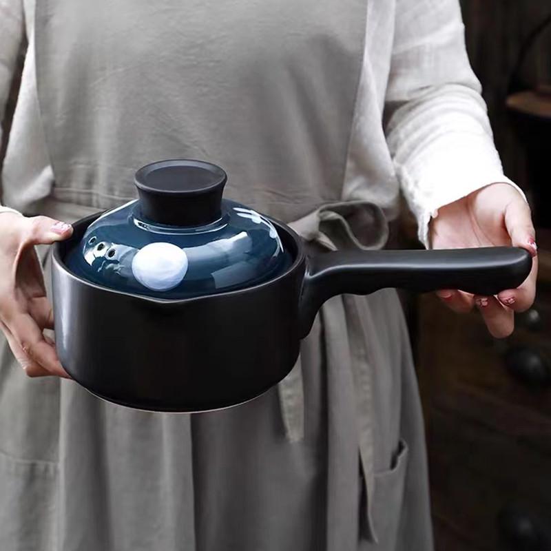 日式陶瓷砂锅辅食无涂层奶锅单柄家用炖锅明火迷S你沙锅热牛奶小