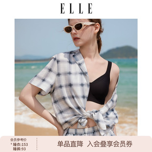 家居服新款 ELLE格子睡衣女款 短裤 夏季 舒适简约可外穿亲肤透气短袖