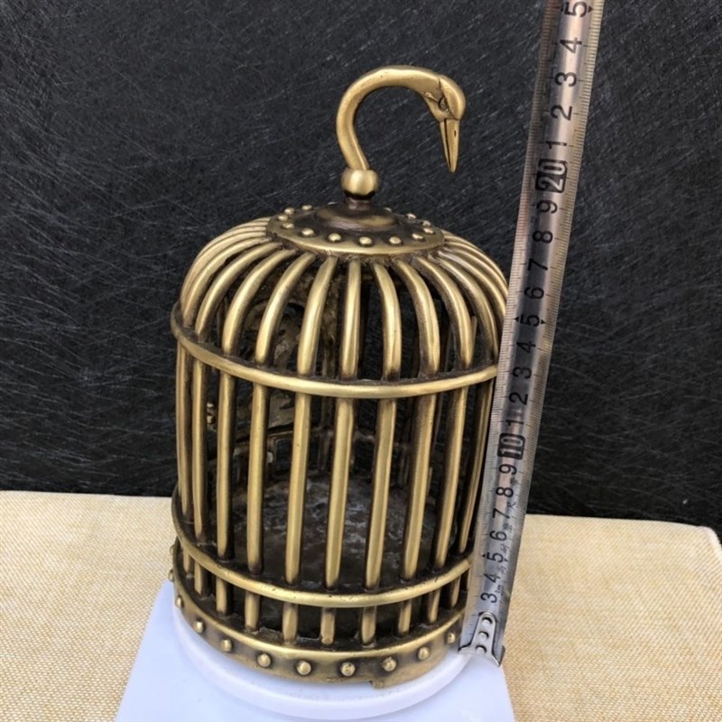 古玩古董杂项收藏黄铜仙鹤头鸟笼民国三年富贵Q鸟笼家居办公室摆