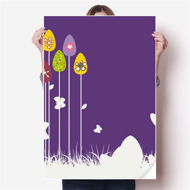 复活节快乐节g日紫色彩蛋海报贴纸80x55cm墙贴纸卧室家居装饰