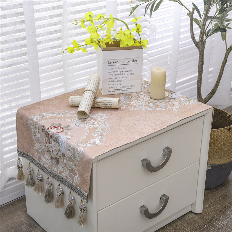 欧式床头柜盖布防尘布艺垫子流苏款长方形小O桌布梳妆.台布套罩方