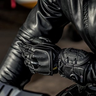 KNOX机械骨骼四代无阻摩托车手套赛车防摔哈雷骑U士全指黑色真皮
