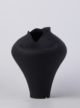 新中式复古黑色h异形陶瓷花瓶摆件样板房售楼处酒店花器工艺软装