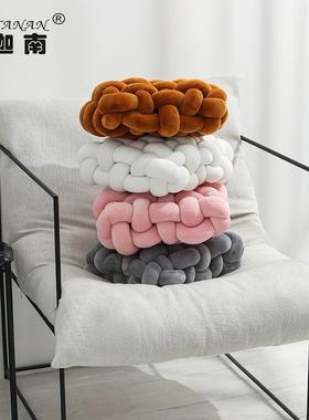 方形粗绳子编制靠垫编织sins北欧kt打结球抱枕沙发床头创意软装