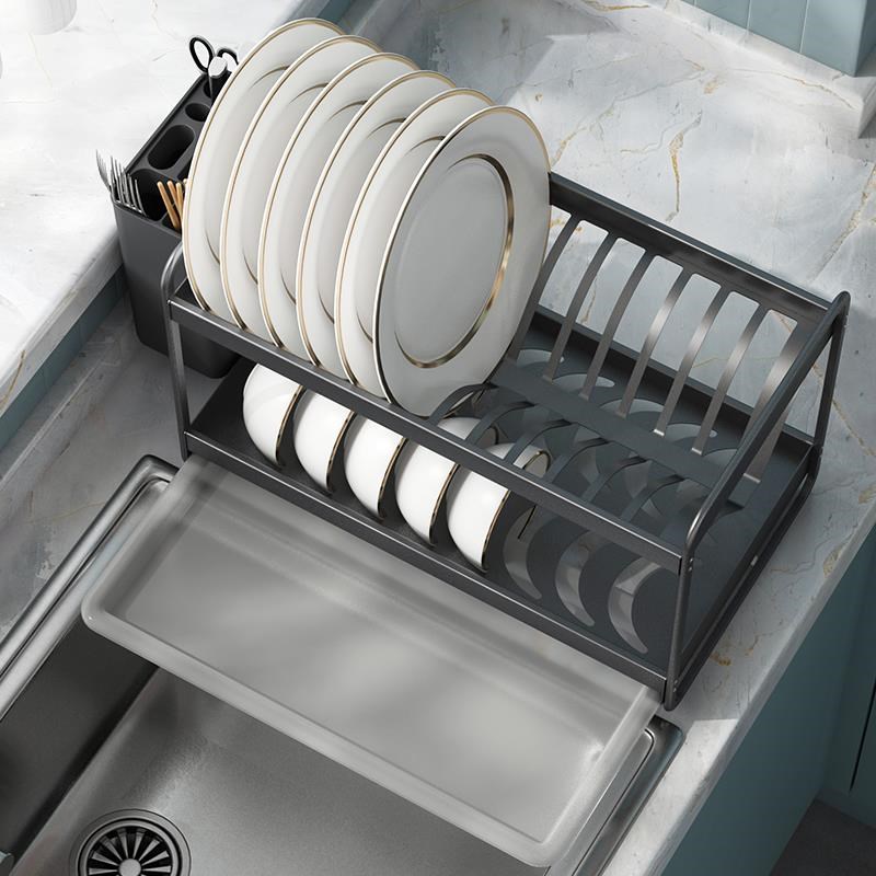 太空铝沥水碗架铝合金碗碟沥水架厨E房多功能置物架双层台面收纳