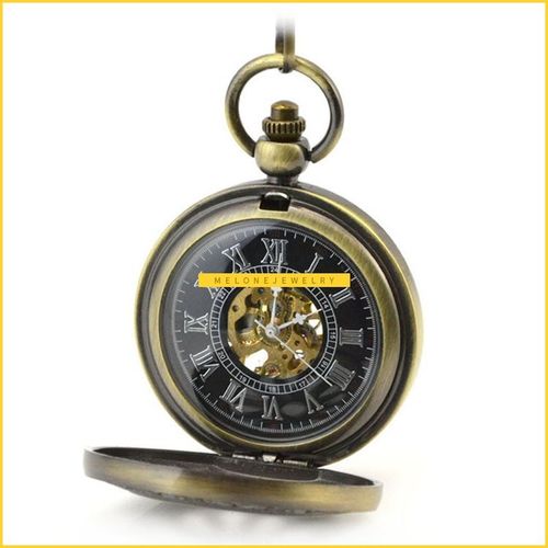 Roman Style Bronmze Wheel Retro Hollow Skeleton Automatic Me