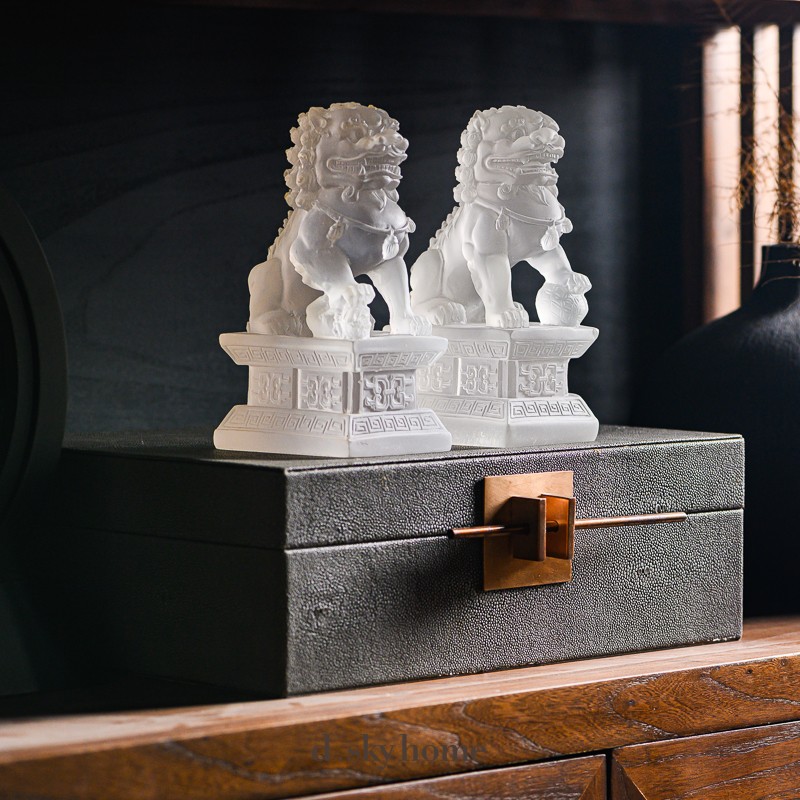 新中式书房软装饰水琉璃香炉狮子塔玉玺镇纸太Q湖石托盘四面佛摆