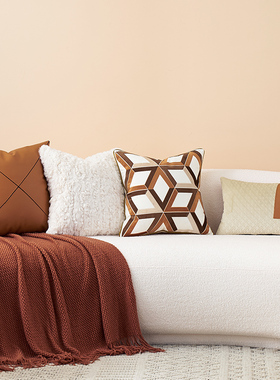 现代简约风皮沙发抱枕方形靠垫客C厅高档轻奢靠背枕头橙色腰枕靠