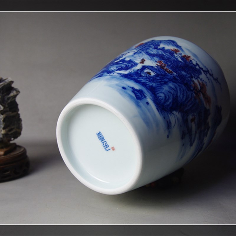 [德行如玉] 全手工青花釉里红山水茶叶罐[密封V] 平价不议!