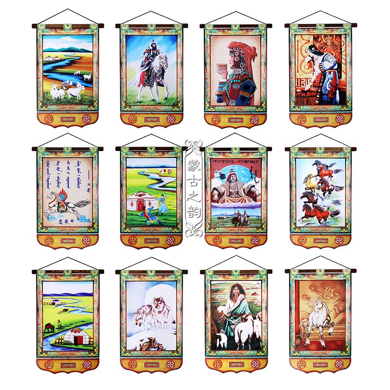 蒙古皮画蒙古族特色手工挂v画蒙餐餐厅装饰画民族风无框卷轴工艺