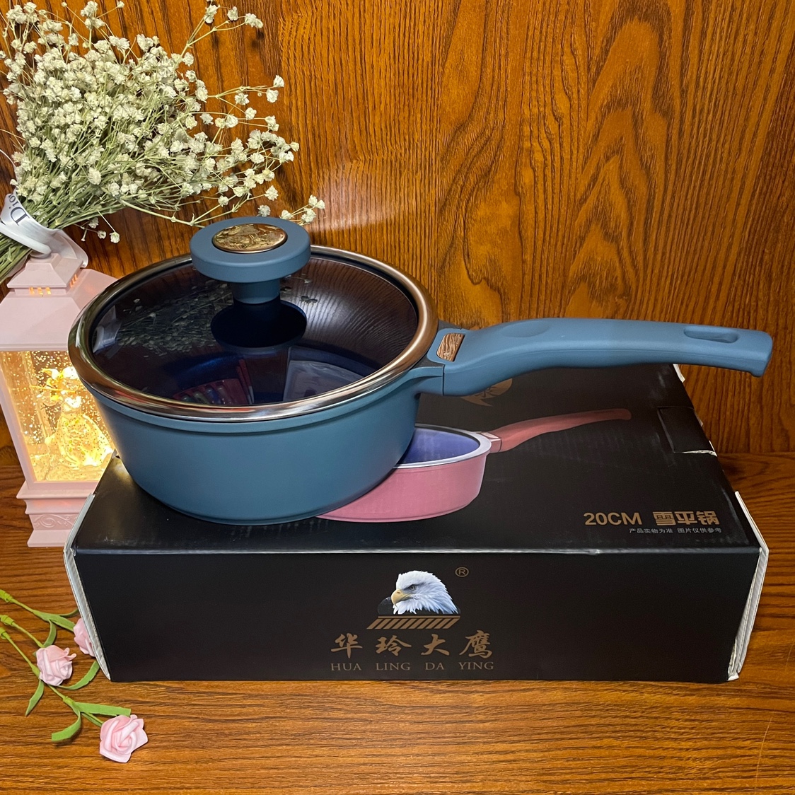 华玲大鹰麦饭石20cm奶锅煮面锅家用H不粘锅牛奶汤锅电磁炉燃气两